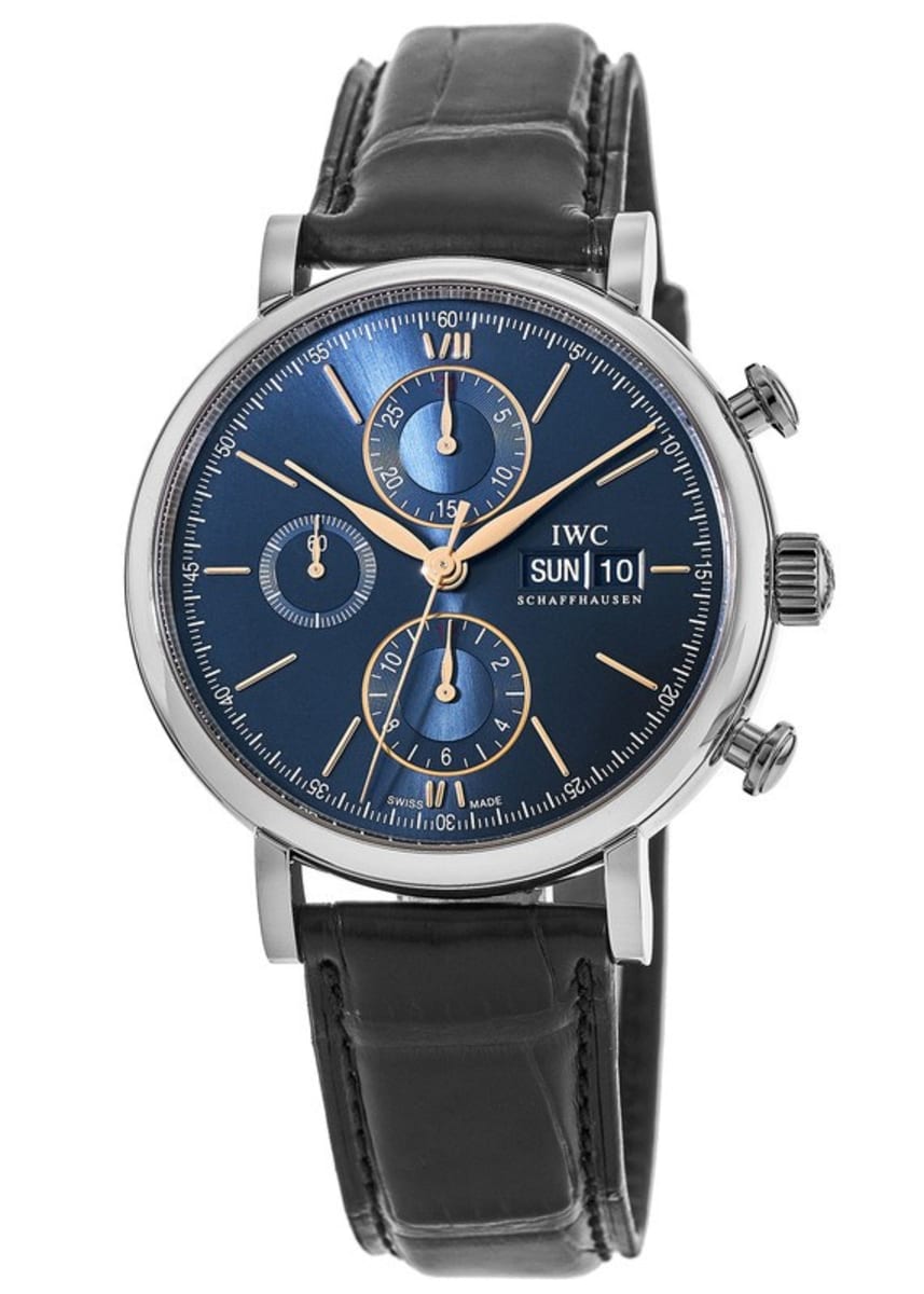 IWC Portofino Chronograph Blue Dial Black Leather Strap Watch for Men - IW391036