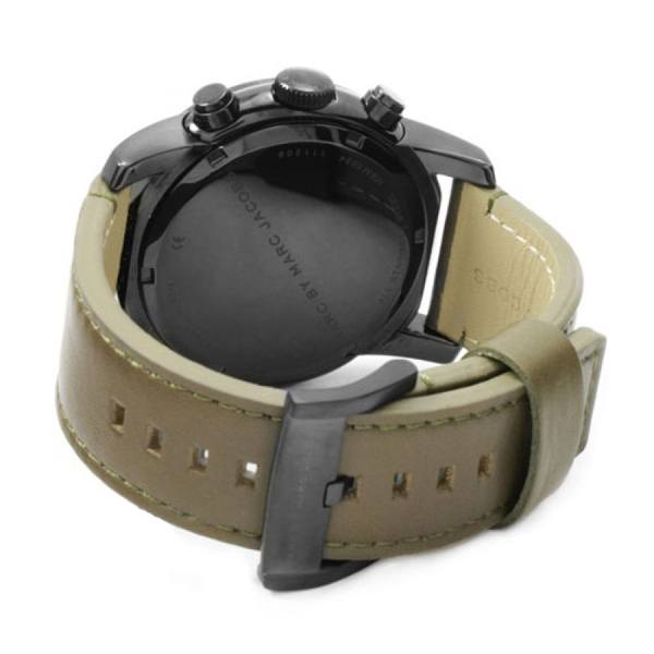 Marc Jacobs Larry Chronograph Black Dial Grey Leather Strap Watch for Men - MBM5034