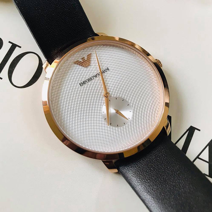 Emporio Armani Modern Slim Analog Silver Dial Brown Leather Strap Watch For Men - AR11163