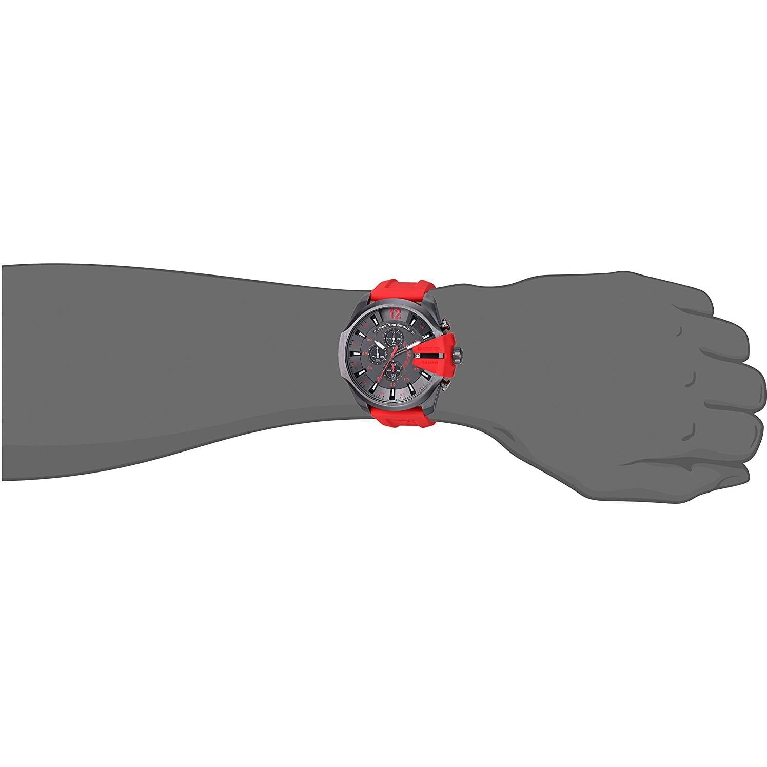 Diesel Mega Chief Chronograph Black Dial Red Silicone Strap Watch For Men - DZ4427