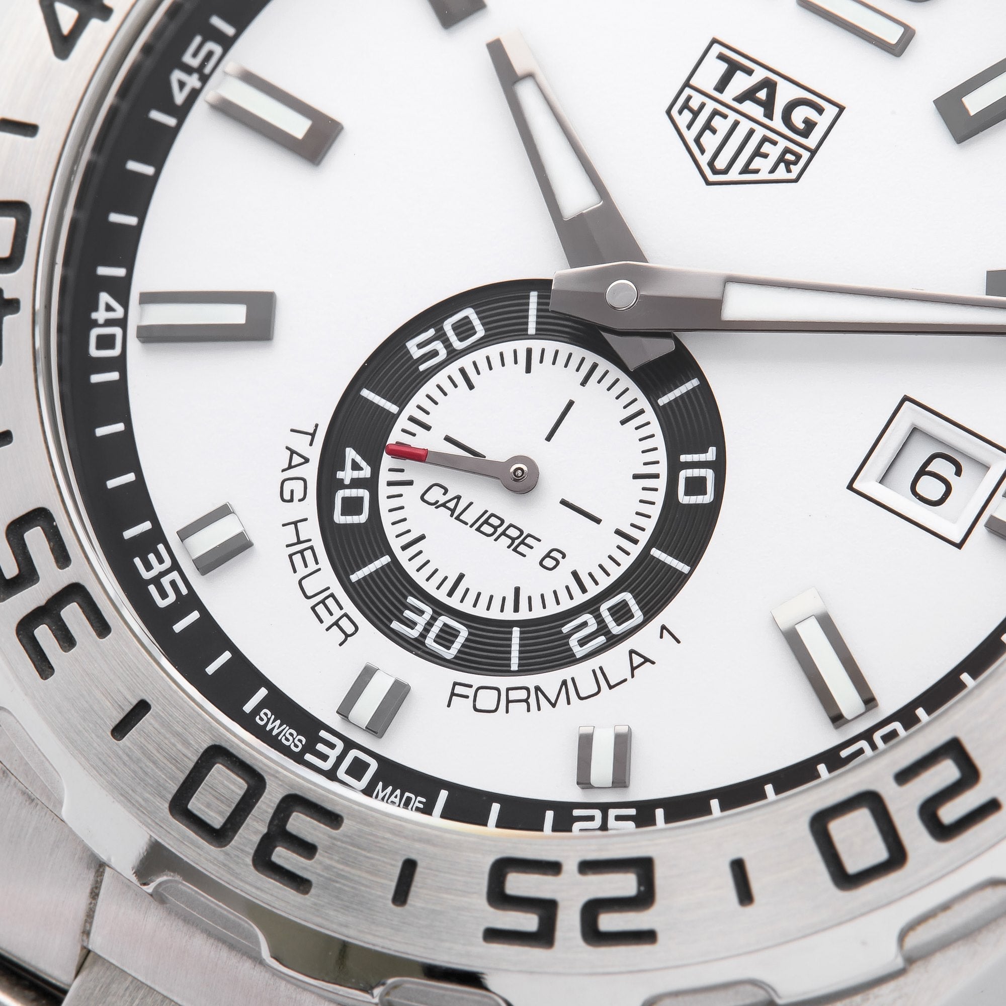Tag Heuer Formula 1  Calibre 6 Automatic White Dial Silver Steel Strap Watch for Men - WAZ2013.BA0842