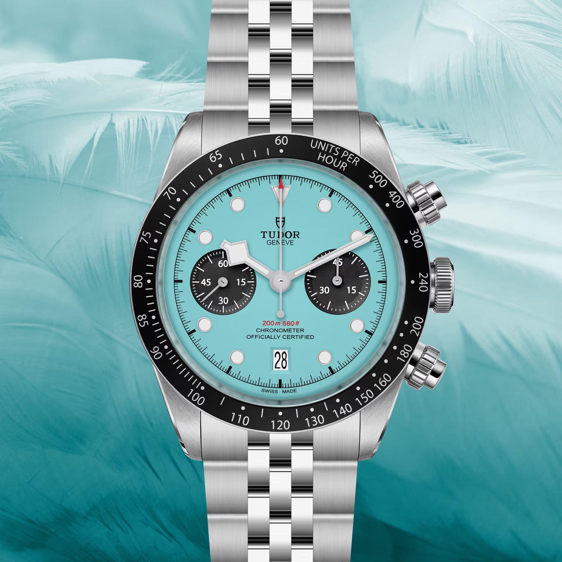 Tudor Black Bay Chrono Blue Dial Silver Steel Strap Watch for Men - M79360N-0024