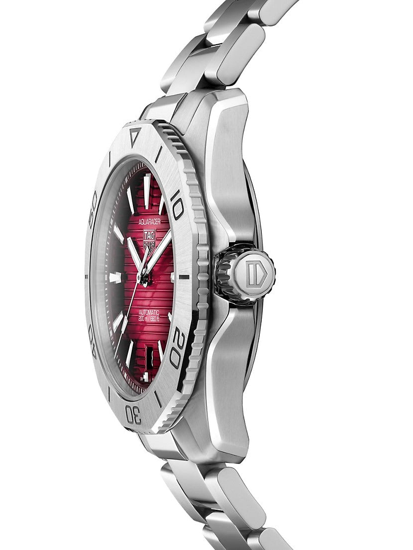 Tag Heuer Aquaracer Professional 200 Automatic Red Dial Silver Steel Strap Watch for Men - WBP2114.BA0627