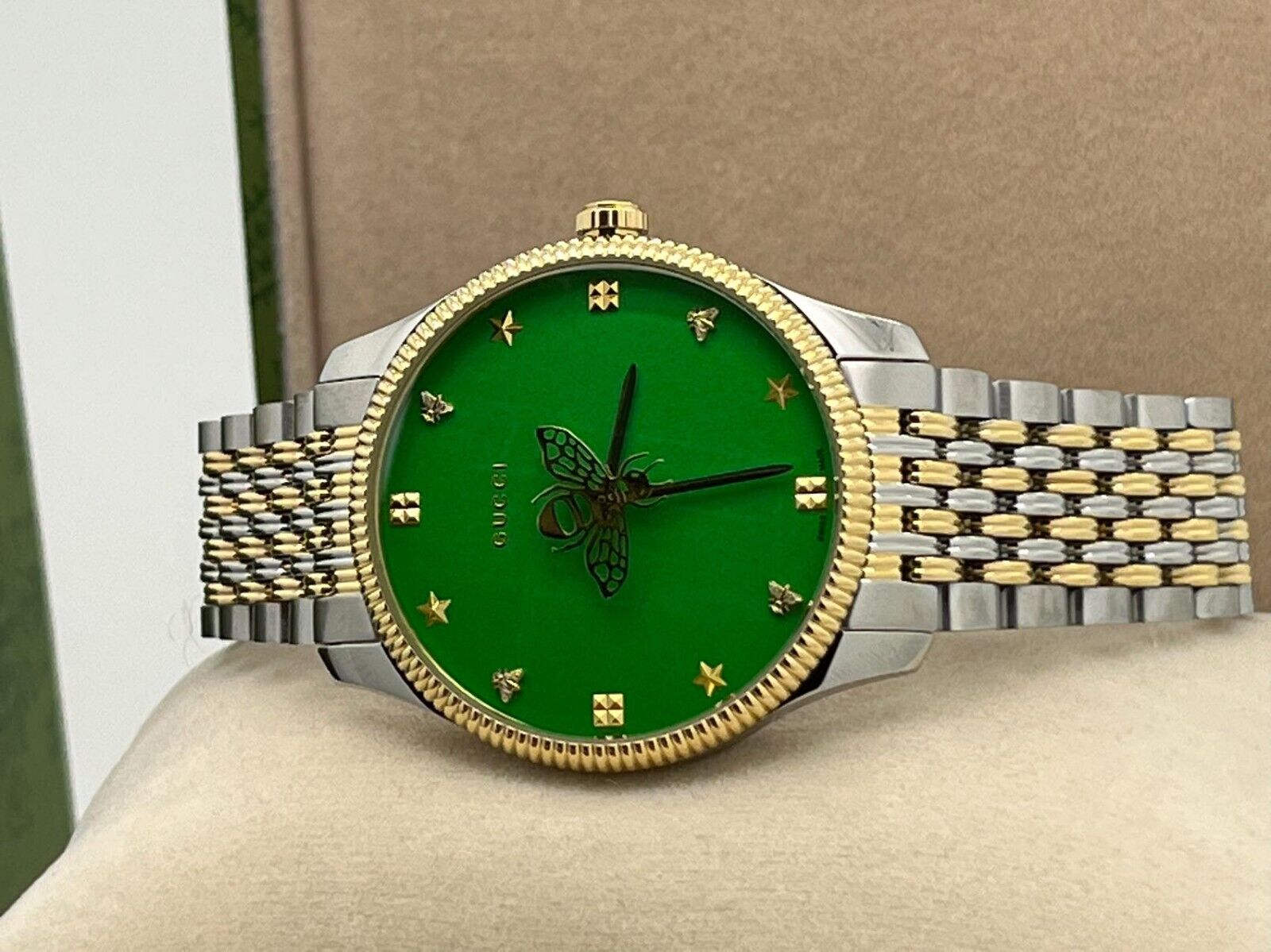 Gucci G Timeless Quartz Green Dial Two Tone Steel Strap Watch For Men - YA1264182