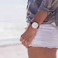 Daniel Wellington Classic Sheffield White Dial Black Leather Strap Watch for Women - DW00100036