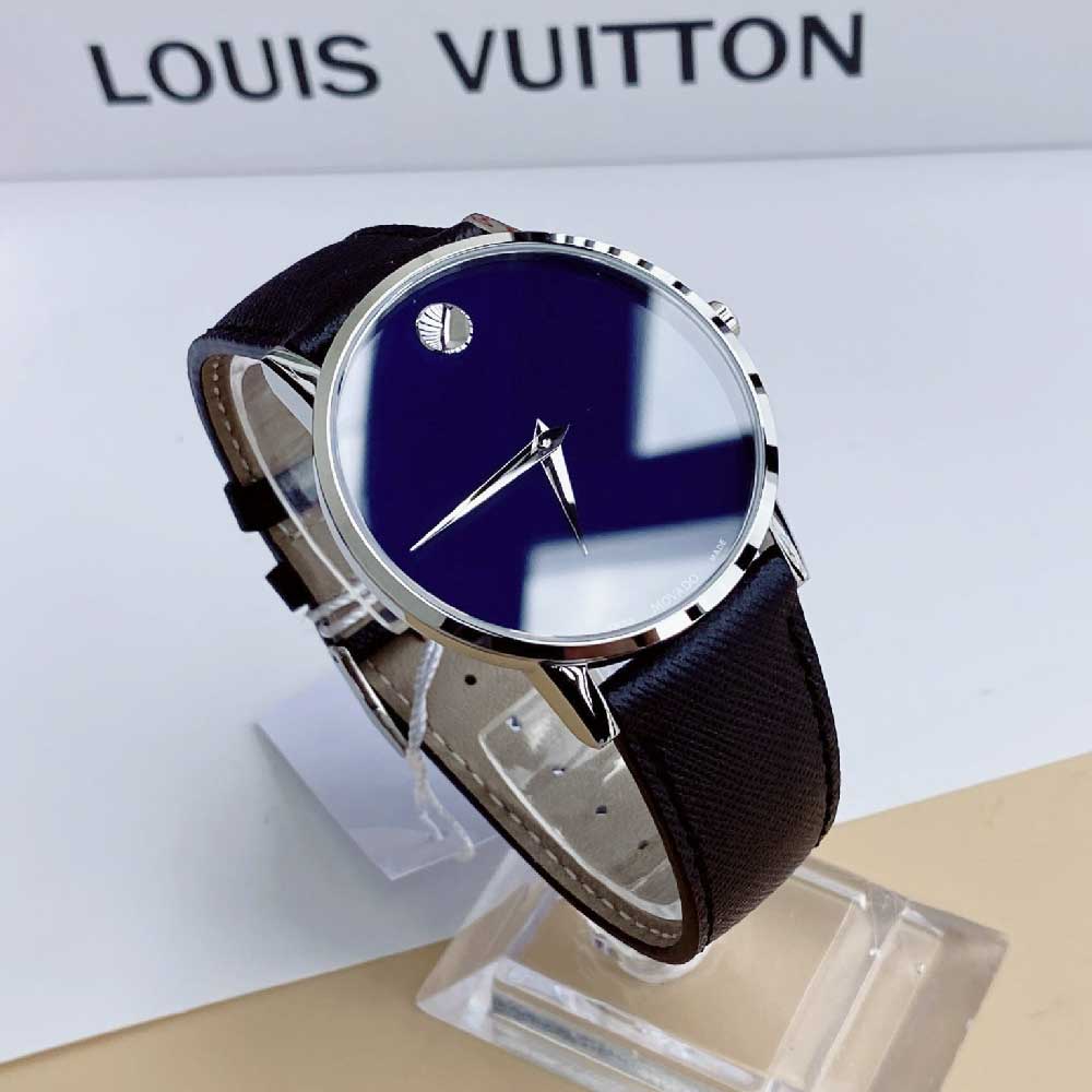 Movado Museum Classic Blue Dial Black Leather Strap Watch for Men - 0607197