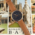 Fossil Tailor Date-Day Quartz Blue Dial Brown Leather Strap Watch for Women - ES4257