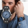 Fossil Coachman Chronograph Blue Dial Black Leather Strap Watch for Men - CH2564