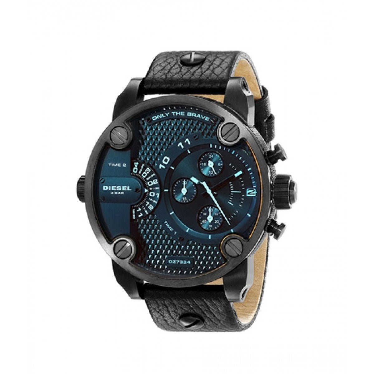 Diesel Little Daddy Black Dial Black Leather Strap Watch For Men - DZ7334