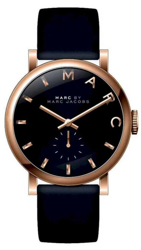 Marc Jacobs Baker Black Dial Black Leather Strap Watch for Women - MBM8633