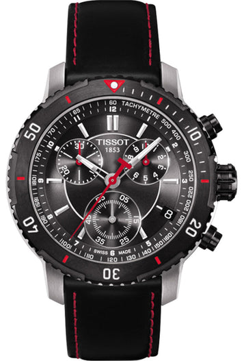 Tissot T Sport PRS 200 Chronograph Grey Dial Black Leather Strap Watch For Men - T067.417.26.051.00
