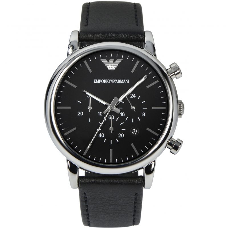Emporio Armani Luigi Chronograph Black Dial Black Leather Watch For Men - AR1828