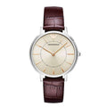 Emporio Armani Dress Quartz Silver Dial Brown Leather Strap Watch For Women - AR11063