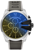 Diesel Mega Chief Chronograph Black Dial Grey Nylon Strap Watch For Men - DZ4523