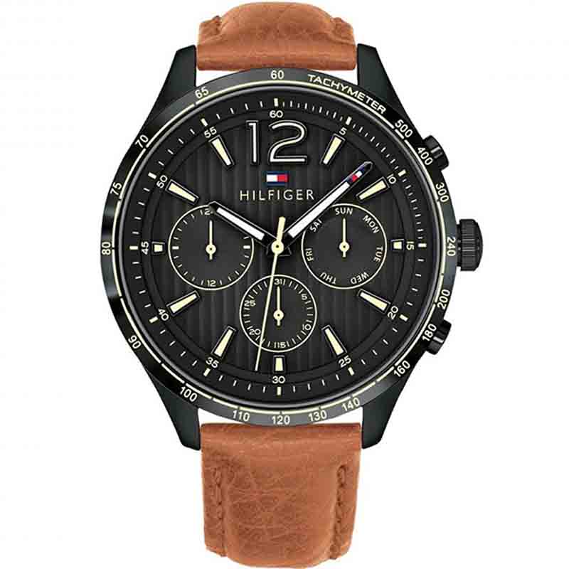 Tommy Hilfiger Gavin Chronograph Quartz Black Dial Brown Leather Strap Watch for Men - 1791470