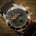 Breitling Superocean Heritage B01 Chronograph 44 Black Dial Black Mesh Bracelet Watch for Men - UB01621A1M1S1