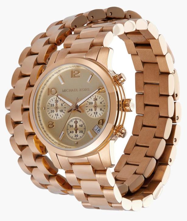 Michael Kors Runway Chronograph Analog Rose Gold Dial Rose Gold Steel Strap Watch for Women - MK7453