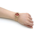Versace Virtus Mini Quartz Red Dial Gold Steel Strap Watch For Women - VET300321