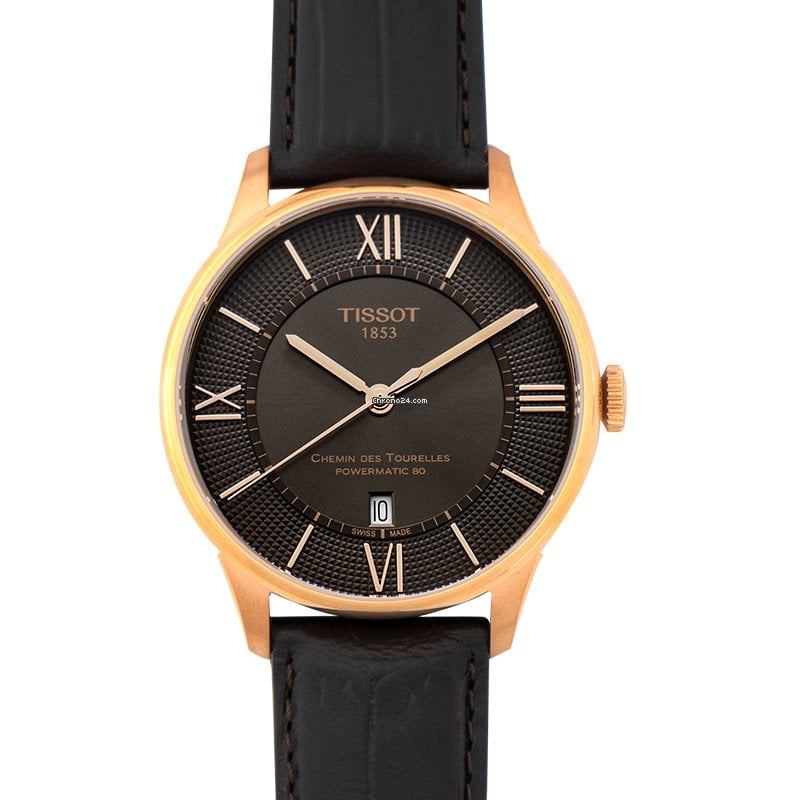 Tissot Chemin des Tourelles Powermatic 80 Brown Dial Brown Leather Strap Watch for Men - T099.407.36.448.00