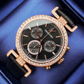 Swarovski Era Journey Chronograph Black Dial Black Leather Strap Watch for Women - 5295320