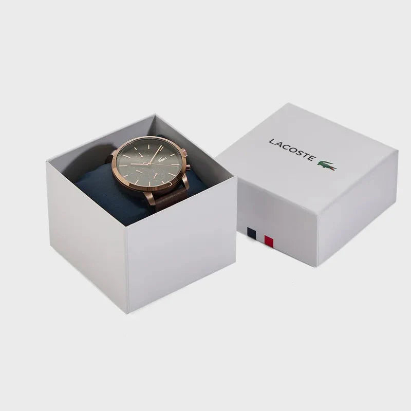 Lacoste Replay Chronograph Black Dial Brown Leather Strap Watch for Men - 2011257