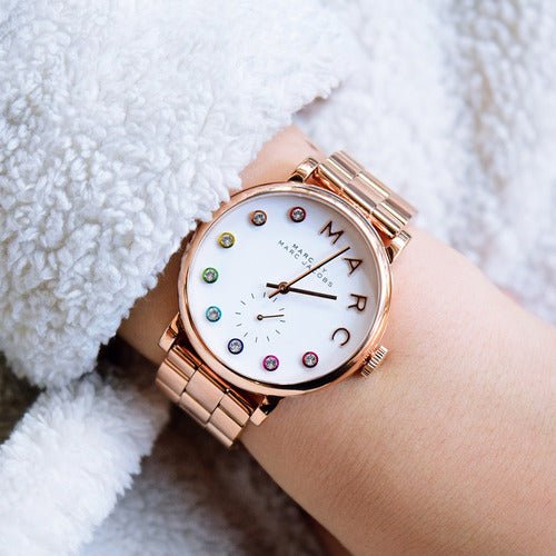 Marc Jacobs Baker White Dial Rose Gold Steel Strap Watch for Women - MBM3441