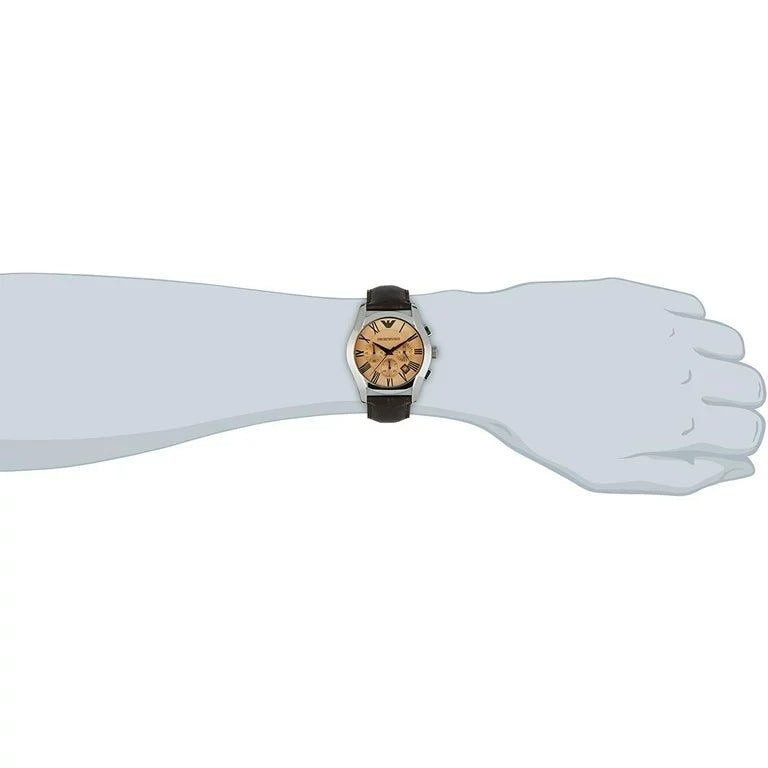 Emporio Armani Valente Chronograph Amber Dial Brown Leather Strap Watch For Men - AR1634