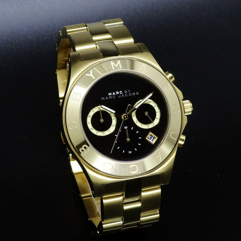 Marc Jacobs Blade Chronograph Black Dial Gold Steel Strap Watch for Women - MBM3309