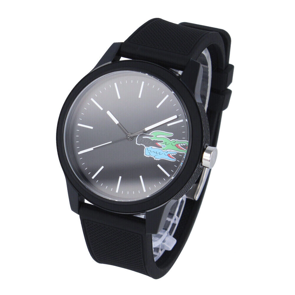 Lacoste 12.12 Black Dial Black Silicon Strap Watch for Men - 2011134
