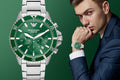 Emporio Armani Diver Chronograph Green Dial Silver Steel Strap Watch For Men - AR11500