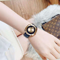 Versace Shadov Quartz Gold Dial Black Leather Strap Watch for Women - VEBM00318