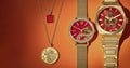 Fossil Jacqueline Dragonsteel Limited Edition Red Dial Gold Mesh Strap Watch for Women - ES5316