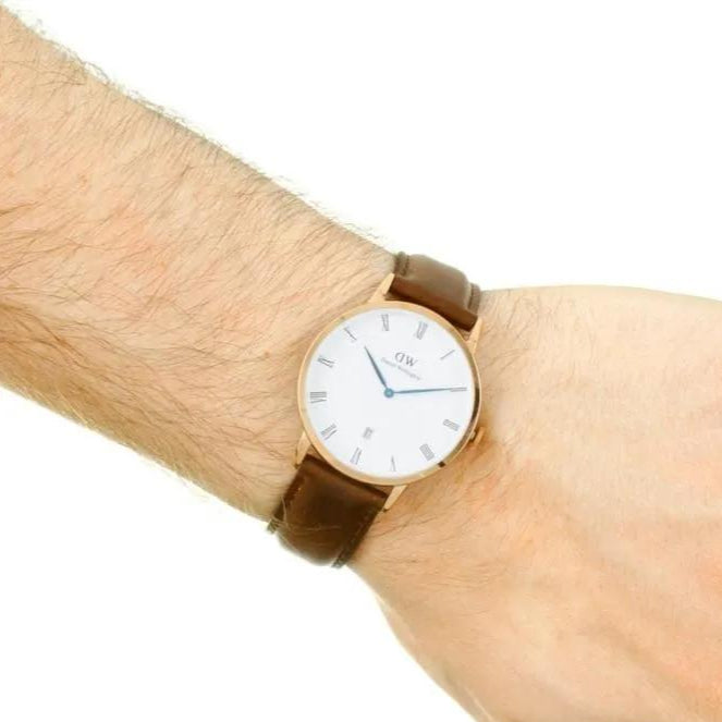 Daniel Wellington Dapper York White Dial Brown Leather Strap Watch For Men - DW00100085