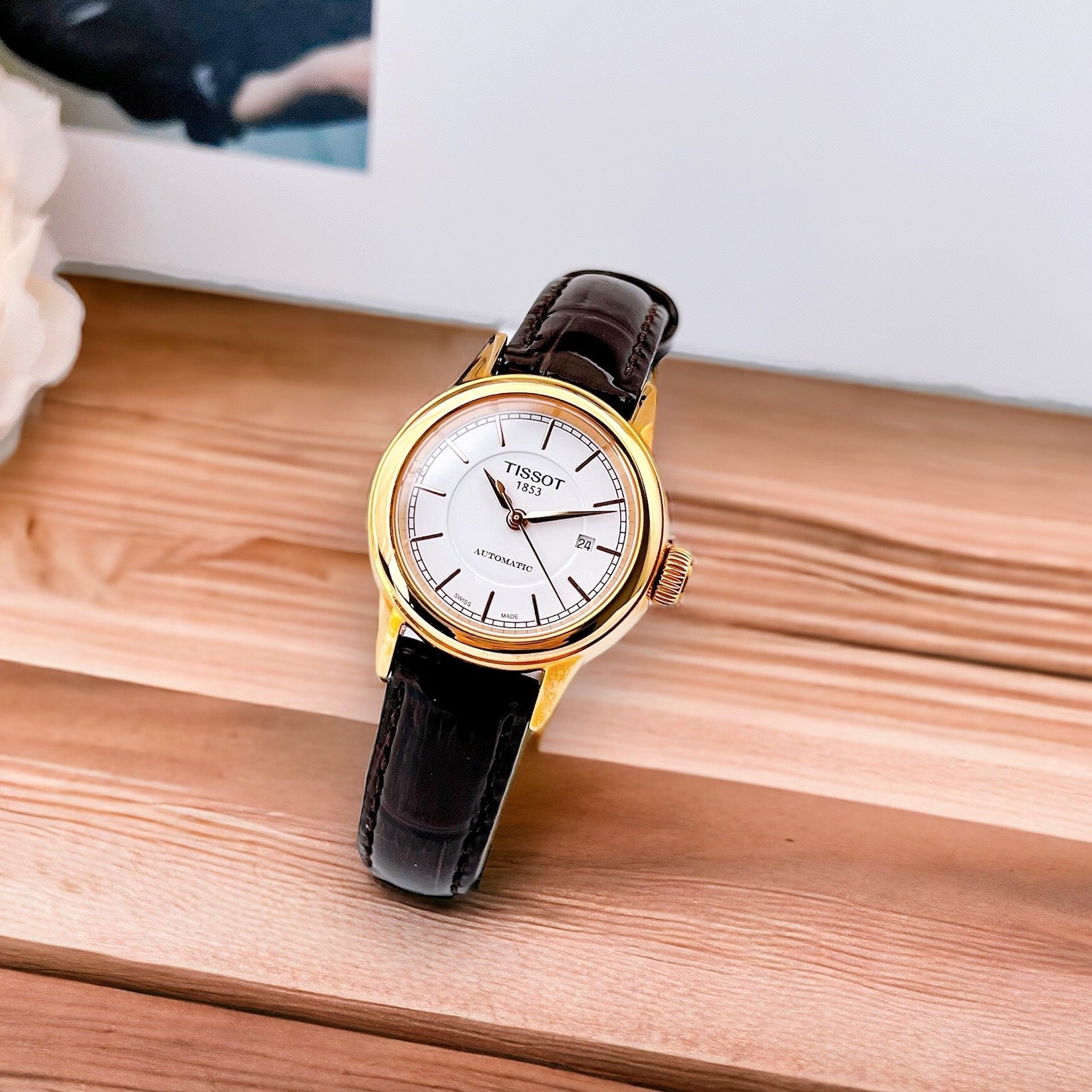 Tissot Carson Automatic White Dial Brown Leather Strap Watch For Women - T085.207.36.011.00
