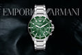 Emporio Armani Diver Chronograph Green Dial Silver Steel Strap Watch For Men - AR11500