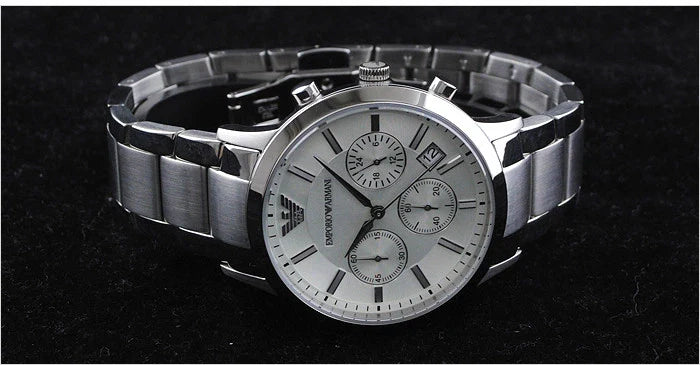 Emporio Armani Renato Chronograph White Dial Silver Steel Strap Watch for Women  - AR2459