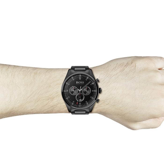 Hugo Boss Pioneer Black Dial Black Steel Strap Watch for Men - 1513714