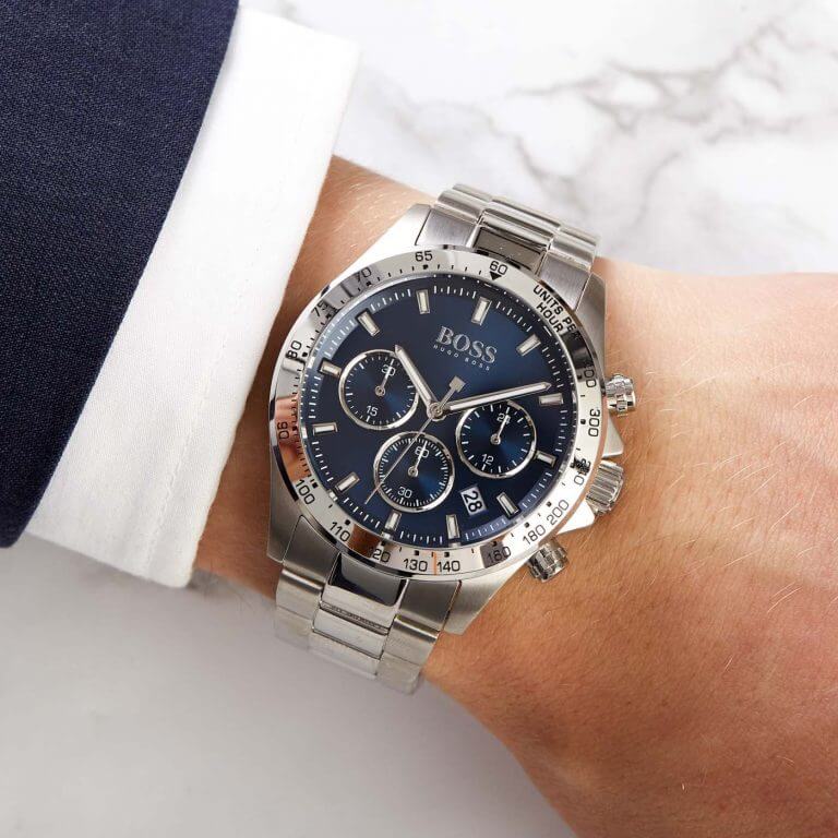 Hugo Boss Hero Sport Blue Dial Silver Steel Strap Watch for Men - 1513755