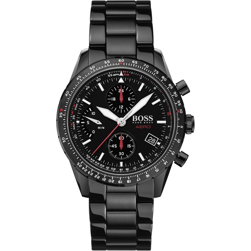 Hugo Boss Aero Black Dial Black Steel Strap Watch for Men - 1513771