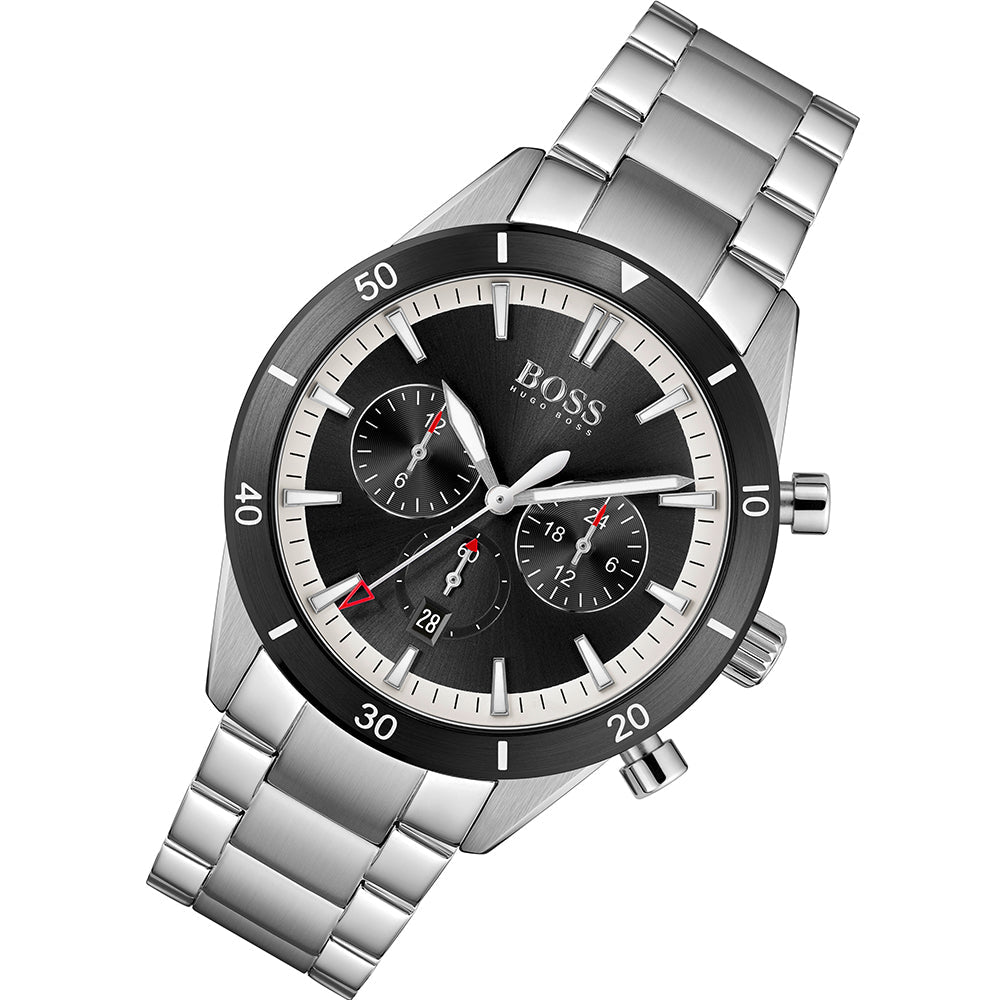 Hugo Boss Santiago Black Dial Silver Steel Strap Watch for Men - 1513862