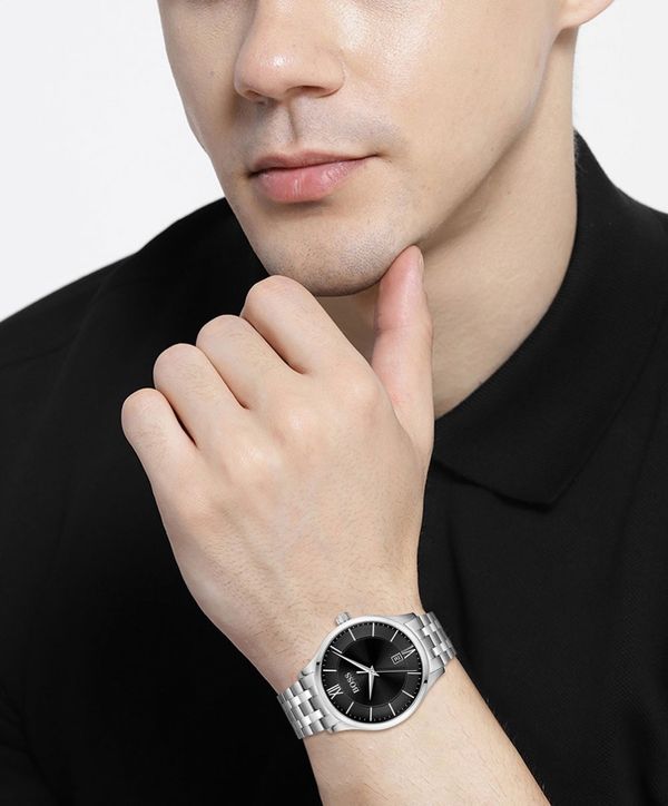 Hugo Boss Officer Black Dial Silver Steel Strap Watch for Men - 1513614