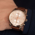 Hugo Boss Skymaster White Dial Brown Leather Strap Watch for Men - 1513786