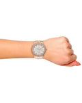Guess Dazzler Diamonds Silver Dial Rose Gold Steel Strap Watch for Women - W0335L3