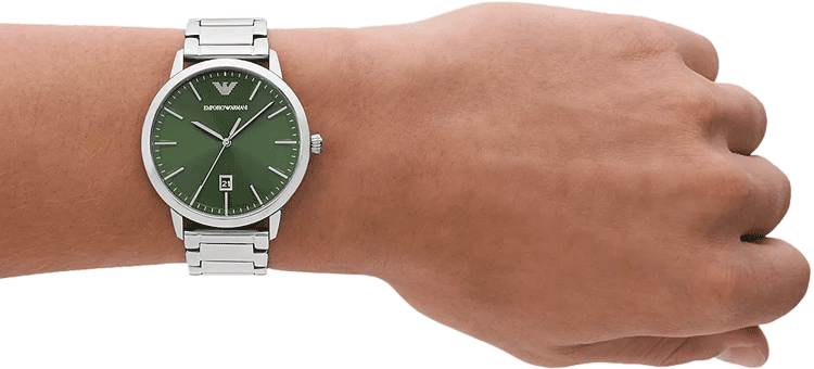 Emporio Armani Claudio Green Dial Silver Steel Strap Watch for Men - AR11575