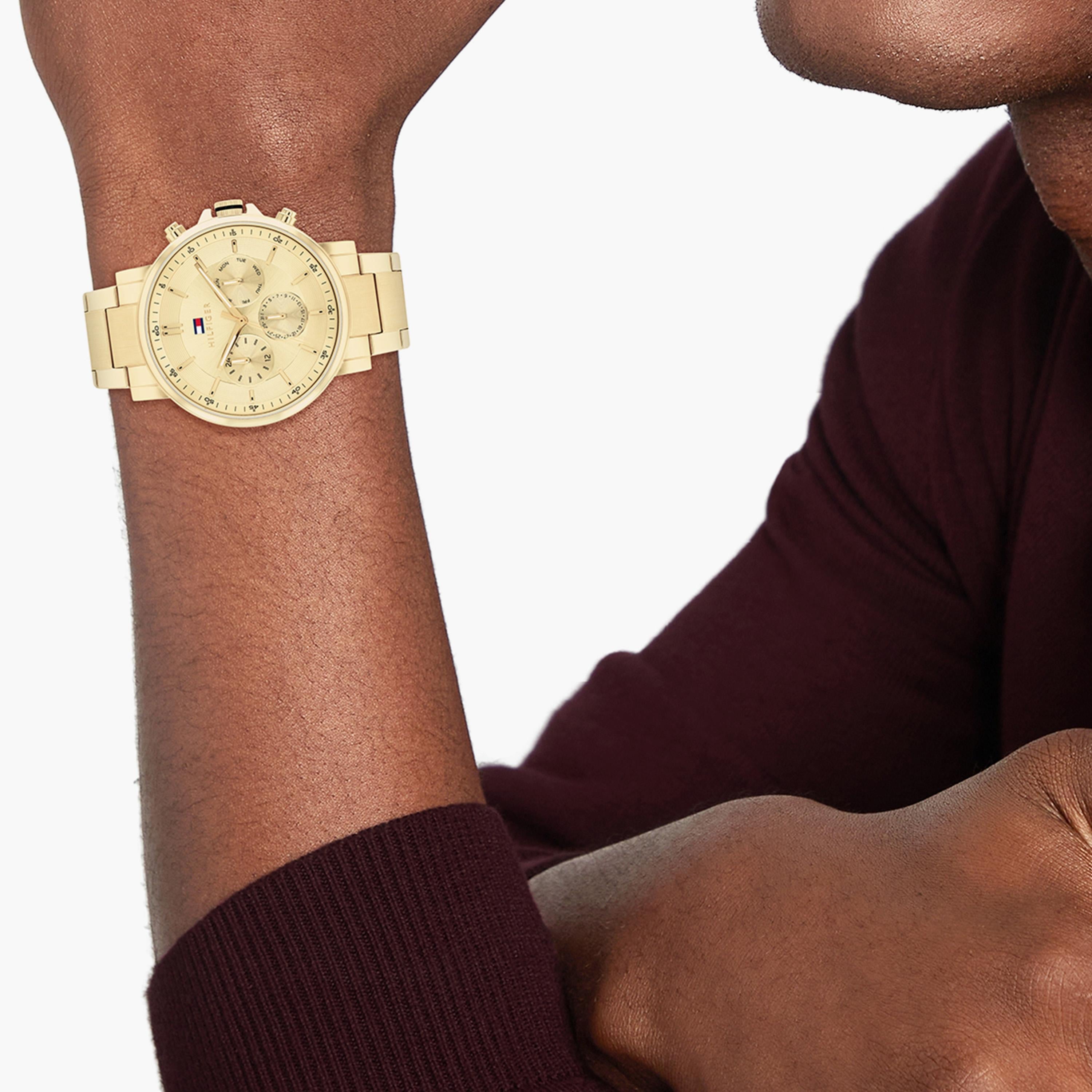 Tommy Hilfiger Tyson Chronograph Gold Dial Gold Steel Strap Watch For Men - 1710611