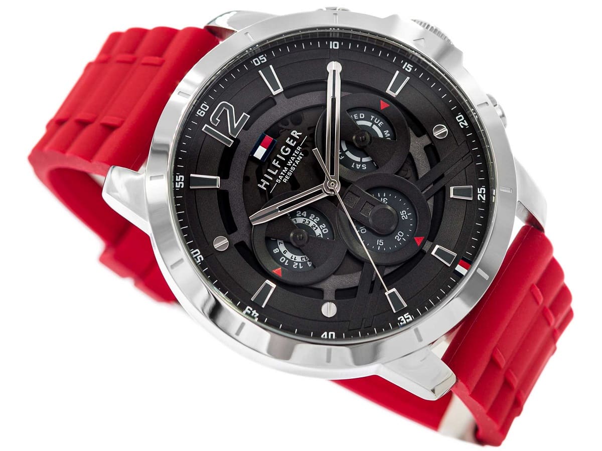 Tommy Hilfiger Luca Chronograph Grey Dial Red Silicone Strap Watch For Men - 1710490