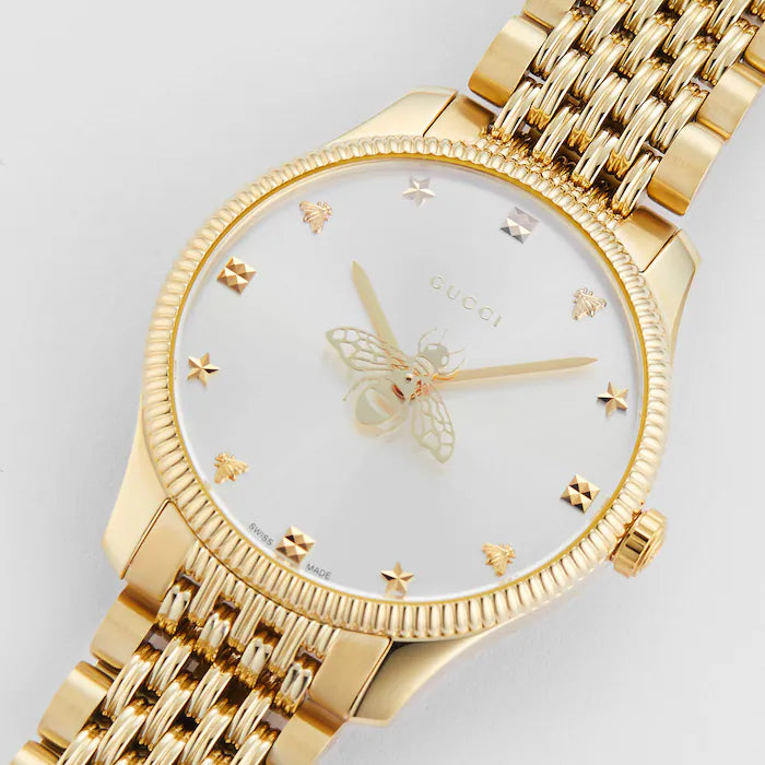 Gucci G Timeless Quartz Silver Dial Gold Steel Strap Watch For Women - YA1264155
