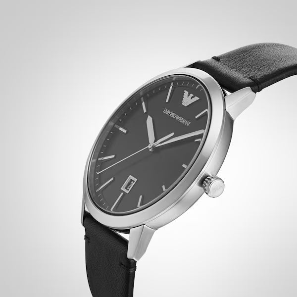 Emporio Armani Ruggero Black Dial Black Leather Strap Watch for Men - AR11193