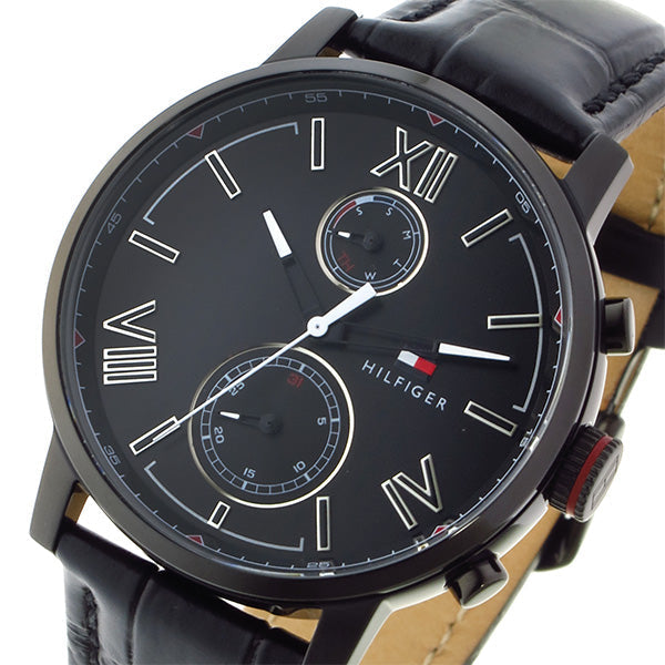 Tommy Hilfiger Aden Chronograph Black Dial Black Leather Strap Watch for Men - 1791310