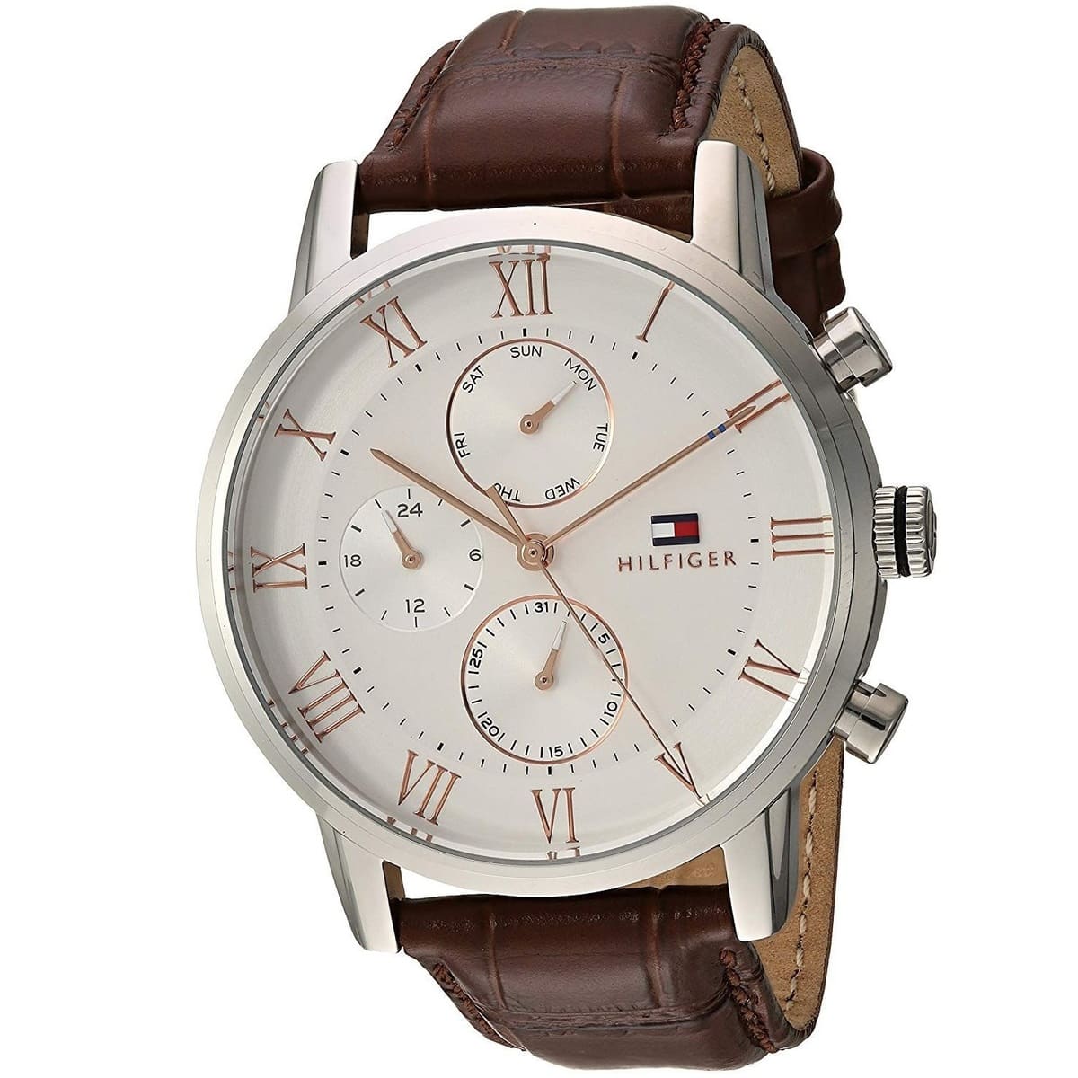 Tommy Hilfiger Kane Chronograph White Dial Brown Leather Strap Watch for Men - 1791400